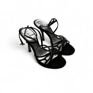 Pesaro Garrison Black Dress Heels Casual rhinestone Leather Outsole Size 6 1/2